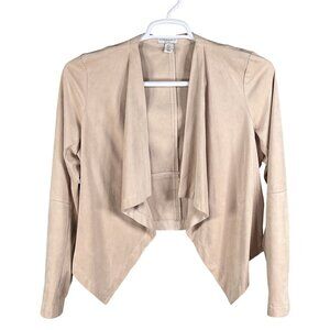 Katherine Barclay Montreal Womens M Faux Suede Tan Waterfall Front Drape Blazer